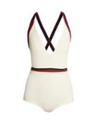 Matchesfashion.com Solid & Striped - The Alison V Neck Swimsuit - Womens - Cream