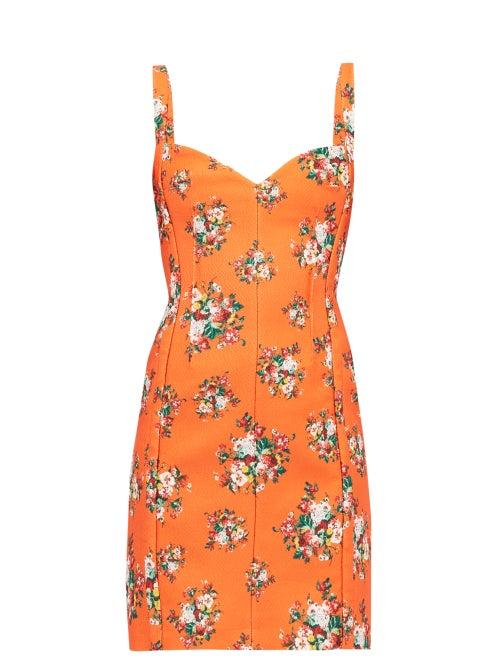 Matchesfashion.com Emilia Wickstead - Fyfe Floral Print Cloqu Mini Dress - Womens - Orange Multi