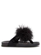 Ladies Shoes Aquazzura - Boudoir Feather, Velvet And Leather Sandals - Womens - Black