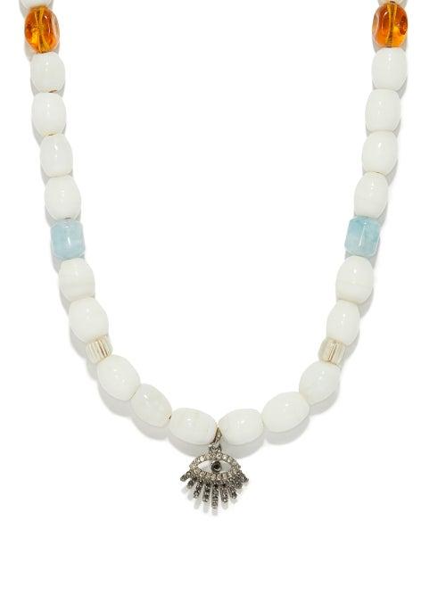 Matchesfashion.com Musa By Bobbie - Diamond Evil Eye-charm Beaded Necklace - Womens - White