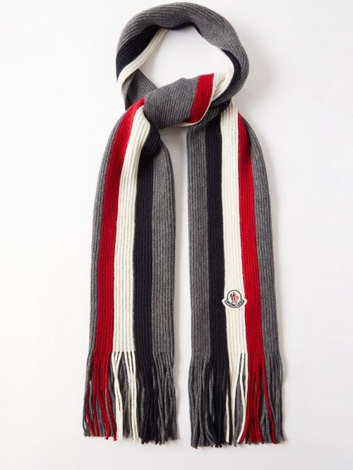 Moncler - Striped Wool Scarf - Mens - Dark Grey