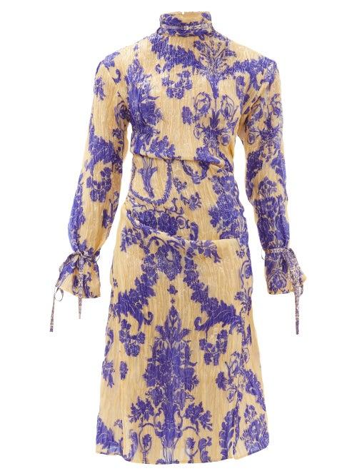 Matchesfashion.com Acne Studios - Deera Floral Print Silk Blend Dress - Womens - Blue Multi
