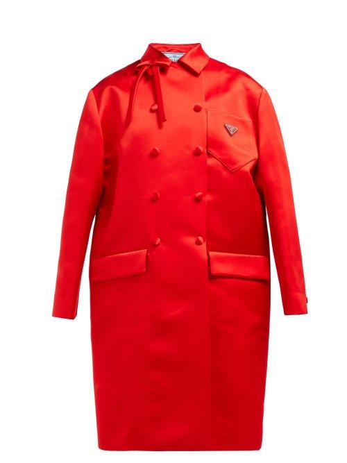 Matchesfashion.com Prada - Double Breasted Duchess Silk Satin Coat - Womens - Red