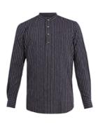 De Bonne Facture Grandad-collar Striped Linen-blend Shirt