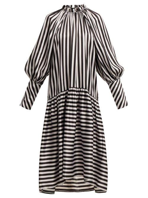 Matchesfashion.com Lee Mathews - Diana Striped Silk Dress - Womens - White Black