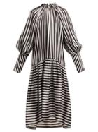 Matchesfashion.com Lee Mathews - Diana Striped Silk Dress - Womens - White Black