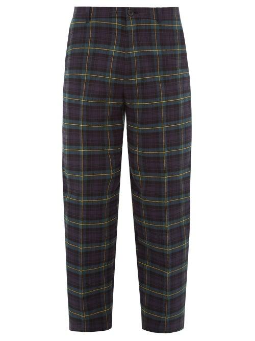 Matchesfashion.com Balenciaga - Cropped Tartan Cotton Tapered Trousers - Mens - Navy Multi