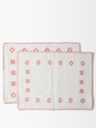Pippa Holt - Set Of Two No. 32 Embroidered Cotton Placemats - Womens - White Pink
