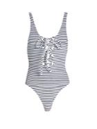 Mara Hoffman Terry Lace-up Striped Swimsuit
