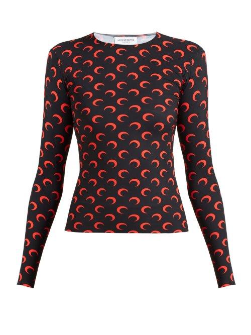 Matchesfashion.com Marine Serre - Crescent Moon Print Stretch Jersey Top - Womens - Black Multi
