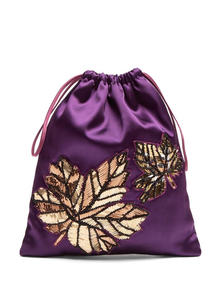 Attico Embellished-leaf Satin Pouch
