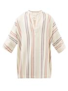 Marrakshi Life - Collarless Striped-cotton Shirt - Mens - Cream Multi