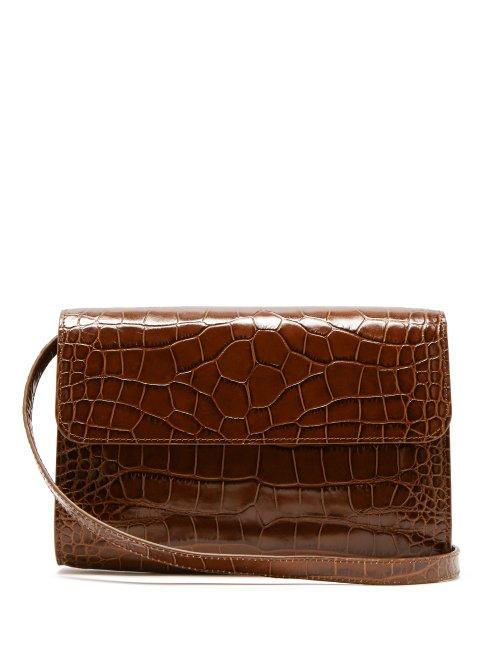 Matchesfashion.com By Far - Crossover Crocodile Effect Leather Shoulder Bag - Womens - Brown