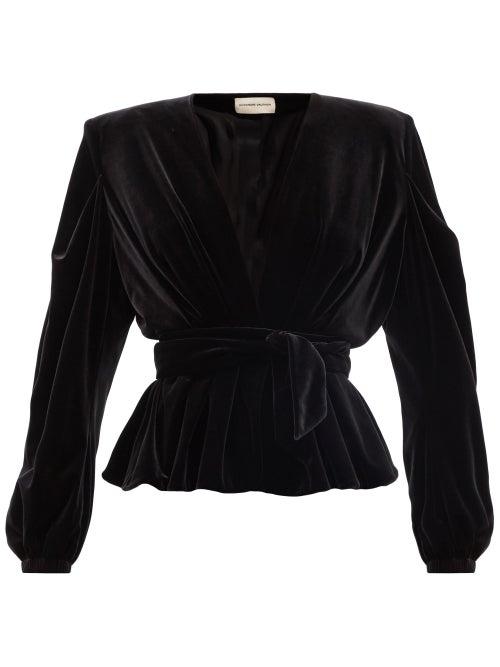 Ladies Rtw Alexandre Vauthier - Plunge-front Velvet Wrap Top - Womens - Black