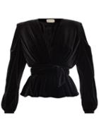 Ladies Rtw Alexandre Vauthier - Plunge-front Velvet Wrap Top - Womens - Black