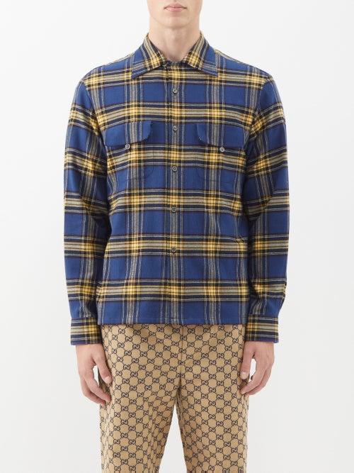 Gucci - Check Cotton-flannel Shirt - Mens - Blue Multi