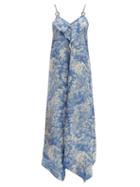Matchesfashion.com Belize - Sada Tropical Print Satin Midi Dress - Womens - Blue Print
