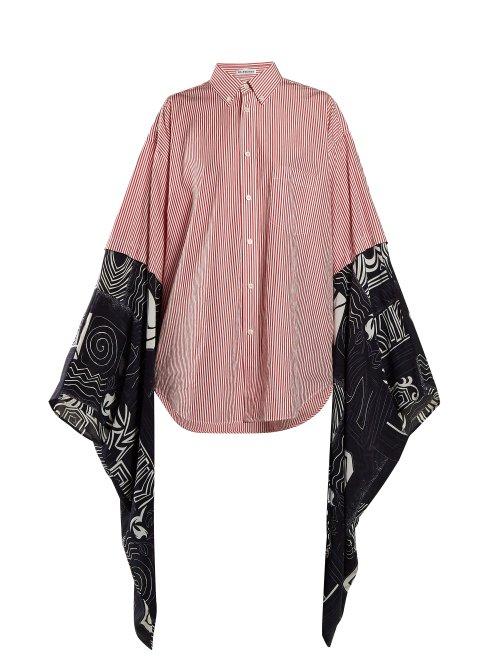 Matchesfashion.com Balenciaga - Contrast Sleeve Striped Cotton Shirt - Womens - Red Multi