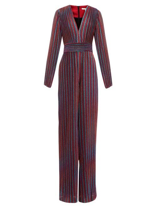 Matchesfashion.com Jonathan Simkhai - Striped Lam Knit Wide Leg Jumpsuit - Womens - Multi