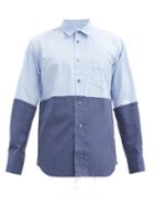 Matchesfashion.com Comme Des Garons Shirt - Two-tone Distressed Cotton-poplin Shirt - Mens - Blue