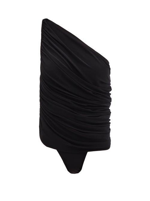 Matchesfashion.com Norma Kamali - Diana One-shoulder Ruched Swimsuit - Womens - Black