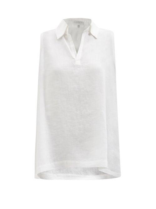 Eskandar - Notch-neck Sleeveless Linen-voile Top - Womens - White