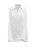 Eskandar - Notch-neck Sleeveless Linen-voile Top - Womens - White