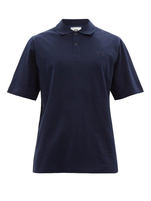 Matchesfashion.com Y-3 - Logo-print Cotton-piqu Polo Shirt - Mens - Navy