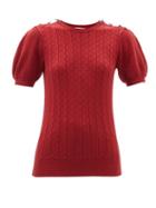 Erdem - Belva Puff-sleeve Cable-knit Cotton-blend Top - Womens - Red