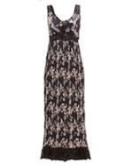 Matchesfashion.com Paco Rabanne - Lace-trimmed Floral-print Pleated Satin Dress - Womens - Black