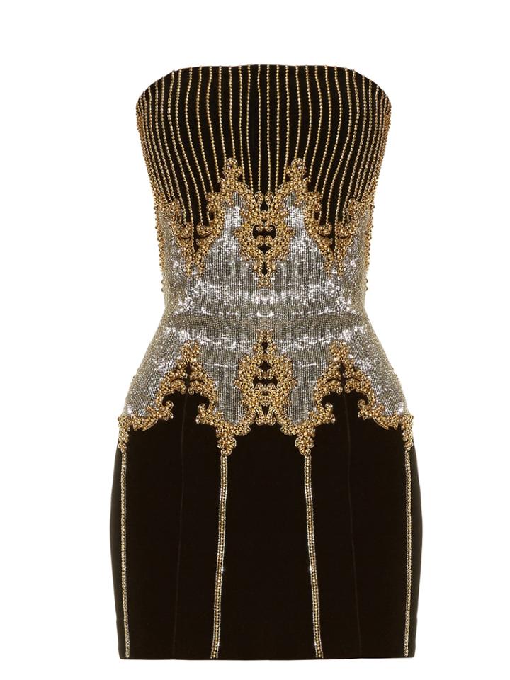 Balmain Bead-embellished Velvet Bandeau Dress