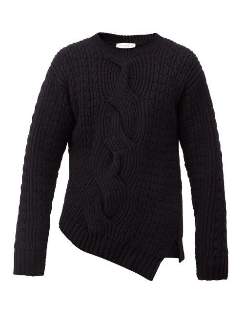 Matchesfashion.com Alexander Mcqueen - Asymmetric Cable-knit Wool-blend Sweater - Mens - Black