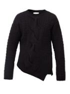 Matchesfashion.com Alexander Mcqueen - Asymmetric Cable-knit Wool-blend Sweater - Mens - Black