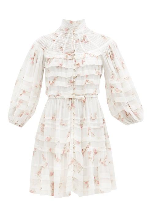 Zimmermann - Dancer Pintucked Floral-print Crepe Mini Dress - Womens - Floral