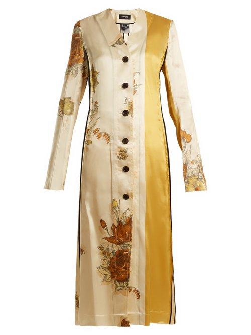 Matchesfashion.com Kwaidan Editions - Vallens Raw Edge Floral Print Dress - Womens - Beige Multi