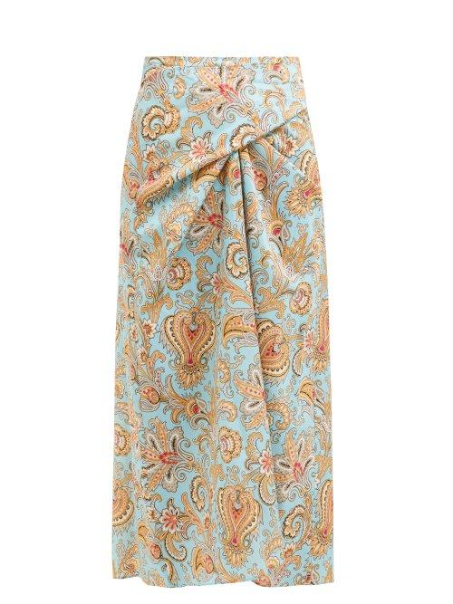 Matchesfashion.com Etro - Paisley Print Cotton Midi Skirt - Womens - Light Blue