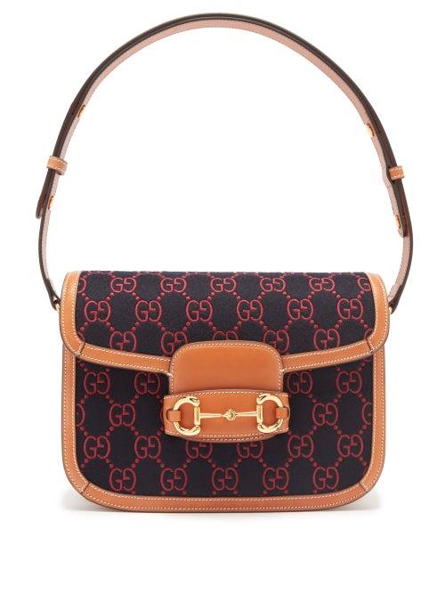 Gucci - Horsebit 1955 Gg-embroidered Felt And Leather Bag - Womens - Navy Multi
