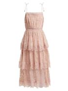 Matchesfashion.com Zimmermann - Castile Embroidered Silk Chiffon Dress - Womens - Light Pink