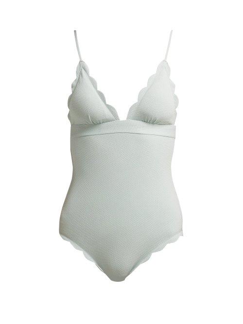 Matchesfashion.com Marysia - Santa Clara Scallop Edged Swimsuit - Womens - Light Blue