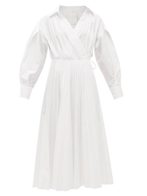 Matchesfashion.com Valentino - Pleated Cotton-blend Poplin Wrap Dress - Womens - White