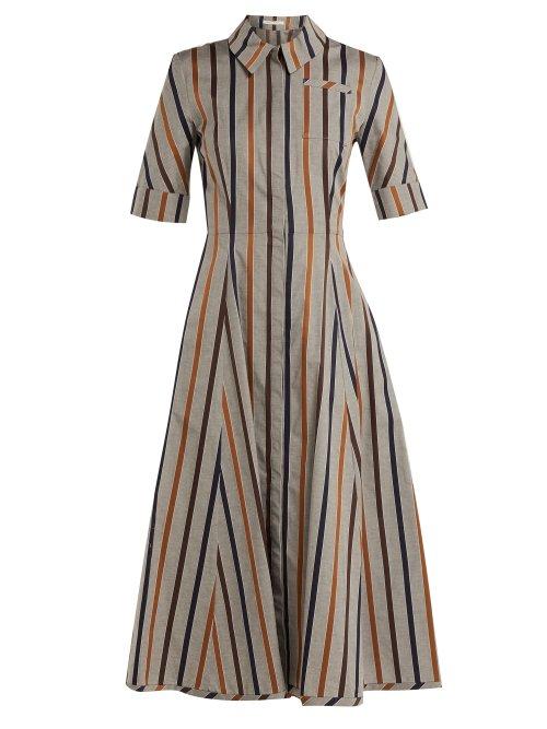 Matchesfashion.com Emilia Wickstead - Jamil Striped Cotton Midi Dress - Womens - Grey Stripe