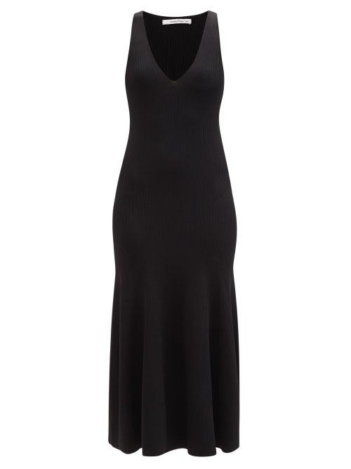 Another Tomorrow - V-neckline Ribbed-jersey Midi Dress - Womens - Black