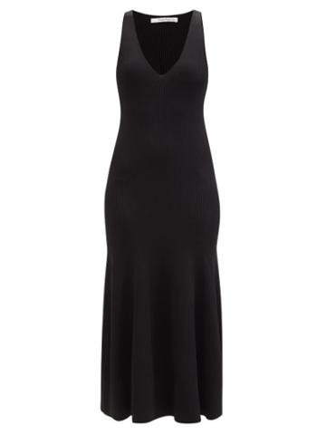 Another Tomorrow - V-neckline Ribbed-jersey Midi Dress - Womens - Black