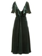 Matchesfashion.com Valentino - Deep V Neck Velvet Midi Dress - Womens - Green