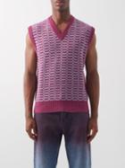 Marni - Logo-embroidered Checked Wool Sweater Vest - Mens - Purple Multi
