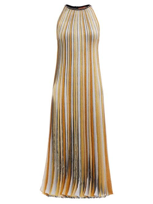Missoni - Pleated Metallic-knit Maxi Dress - Womens - Gold