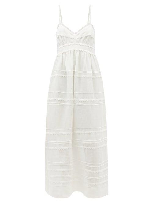 Ladies Rtw Lee Mathews - Camila Pintucked Ramie-poplin Dress - Womens - Cream