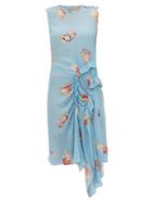 Matchesfashion.com Preen Line - Antoinette Ruffled Floral Print Crepe Dress - Womens - Blue Multi