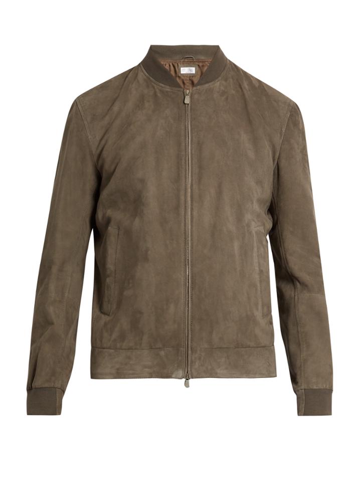Brunello Cucinelli Zip-through Suede Bomber Jacket