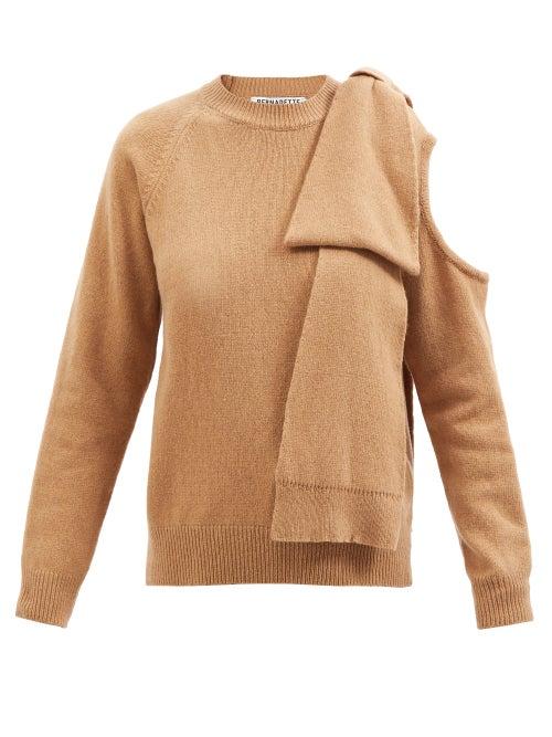 Bernadette - Mia Bow-trimmed Cutout Cashmere-blend Sweater - Womens - Camel